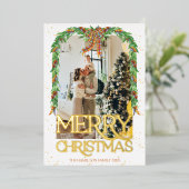 プリドオレンジボウフォトゴールドフォイルメリークリスマス 箔招待状 (立ち正面)