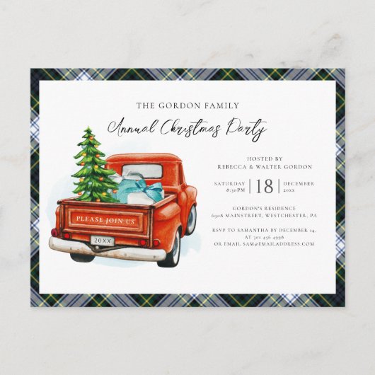 プリドクランゴードンタータンチェッククリスマスホリデーパーティー インビテーションポストカード (正面)