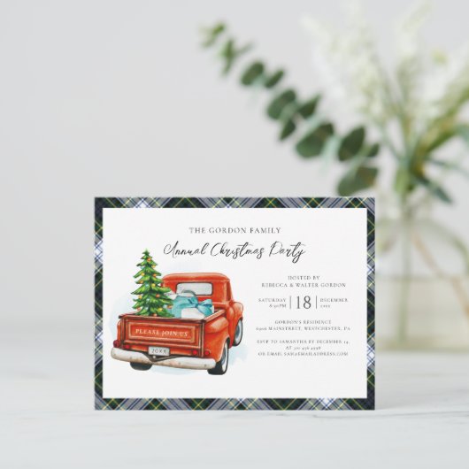 プリドクランゴードンタータンチェッククリスマスホリデーパーティー インビテーションポストカード (スタンド正面)