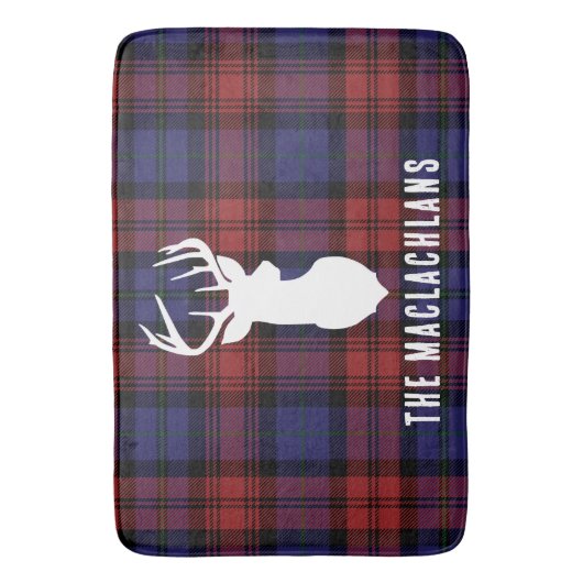 プリド素朴ブルガンディーパープルファミリーネームタータンチェック バスマット (正面縦)