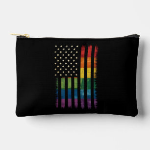 プリド USA アメリカ ディストressed レインボーフラッグ LGBTQ アクセサリーポーチ