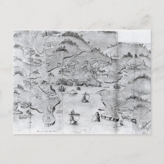 プリマスの地図， c.1539 ポストカード (正面)