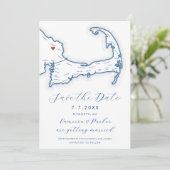 プリマスMAケープコッド地図ネイビー結婚ブルー セーブザデート (スタンド正面)