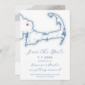 プリマスMAケープコッド地図ネイビー結婚ブルー セーブザデート (正面/裏面)