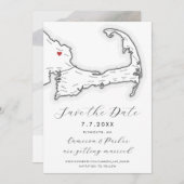 プリマスMAケープコッド地図白黒結婚ズ セーブザデート (正面/裏面)