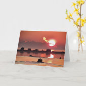 プリマスMA港上の日の出 カード (黄色い花)