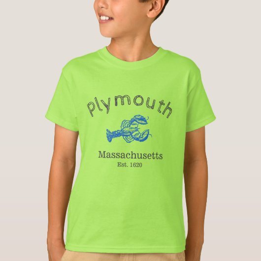 プリマスMassachusetts BlueロブスターTシャツ、少年 Tシャツ (正面)