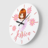 プリマ・バレリーナ・オール・イン・ピンク！カスタム ラージ壁時計 (傾斜)