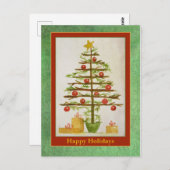 プリミティブなクリスマスツリーのホリデーカード ポストカード (正面/裏面)