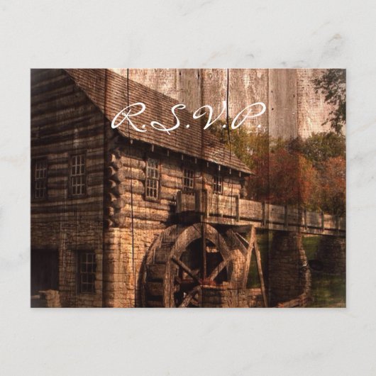 プリミティブなバーンウッドのファームハウスでの結婚式 インビテーションポストカード (正面)