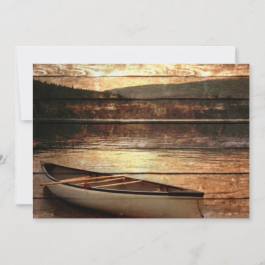 プリミティブな木目調反射 湖小屋 カヌー 招待状 (正面)