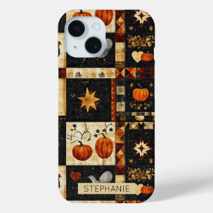 プリミティブ・フォークアート・キルト柄   田舎風の秋 iPhone 15ケース