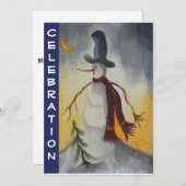 プリミティブ フォーク アート スノーマン ホリデー パーティ 招待状 (正面/裏面)