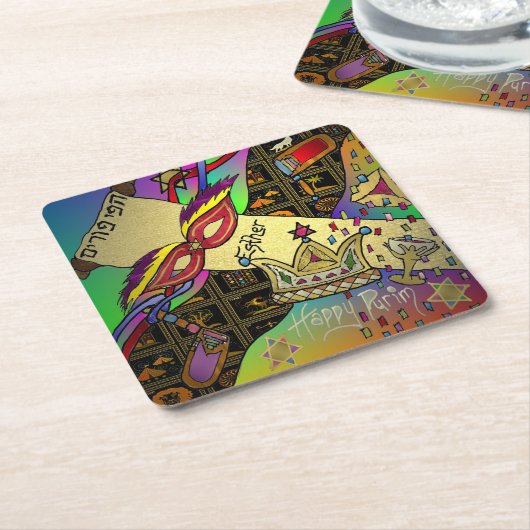 プリムエスターお祝いアートプリント スクエアペーパーコースター (アングル)