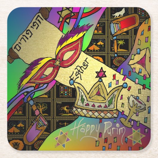 プリムエスターお祝いアートプリント スクエアペーパーコースター (正面)