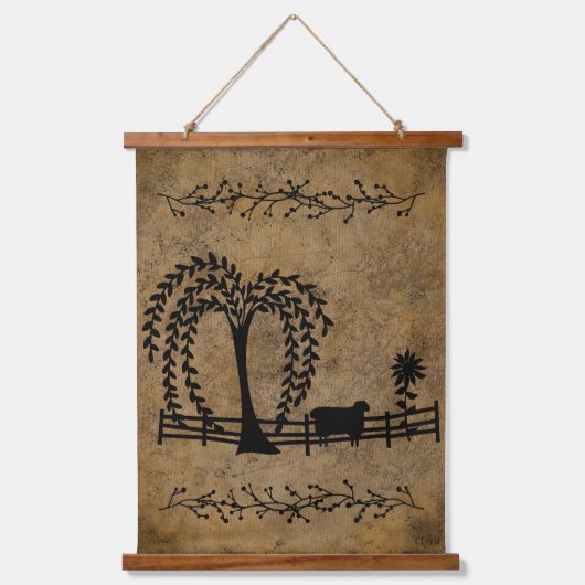 プリムサルトボックスハウスウィローツリーシープ 吊り下げ型タペストリー (正面2)