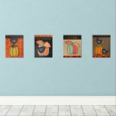 プリムパンプキンズアンドクロウサンクスギビング秋フォークアート (ウッドフロア)