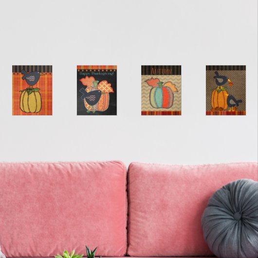 プリムパンプキンズアンドクロウサンクスギビング秋フォークアート (リビング)
