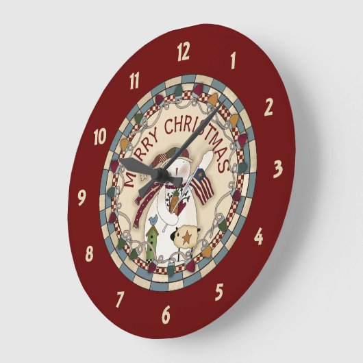 プリムメリークリスマス雪だるま ラージ壁時計 (傾斜)