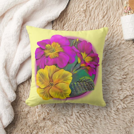 プリムライエロー&ピンクアート素晴らし装飾用クッション クッション (ブランケット)