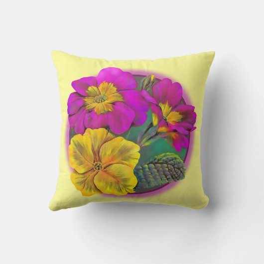 プリムライエロー&ピンクアート素晴らし装飾用クッション クッション (裏面)