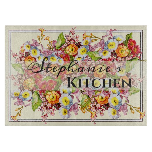 プリムロカラフルーズキュートフローラ春パーソナライズされた カッティングボード (正面)