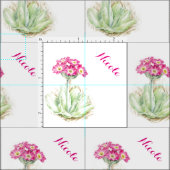 プリムロースの水彩植物画の名前入り生地 ファブリック (タイル)