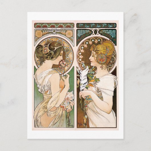 プリムローズとフェザー,ミュシャ ポストカード (正面)