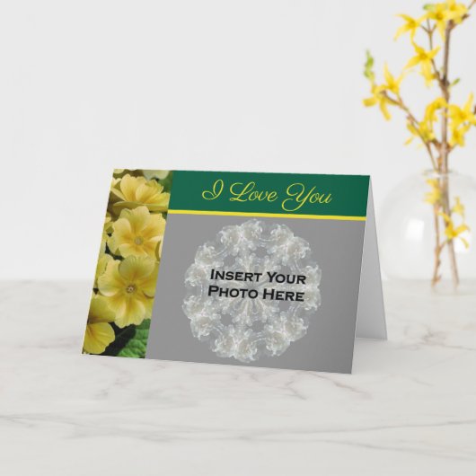 プリムローズの花の写真をカスタマイズ「好きだよ」 , スーザンによる美しい黄色のプリムローズの花の写 カード (黄色い花)
