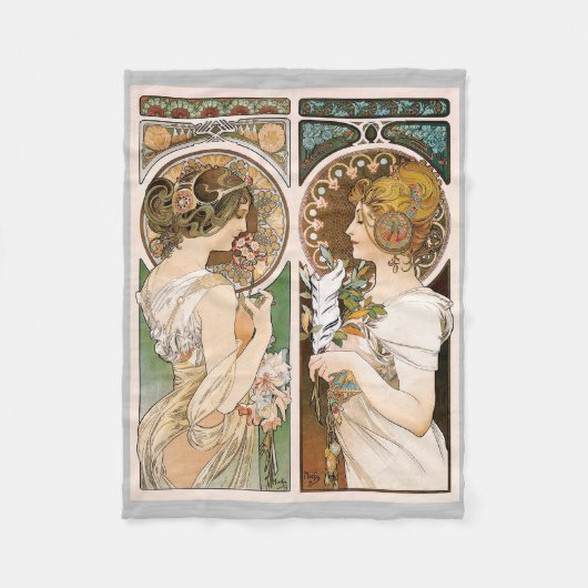 プリムローズアンドフェザーミュシャ フリースブランケット (正面)