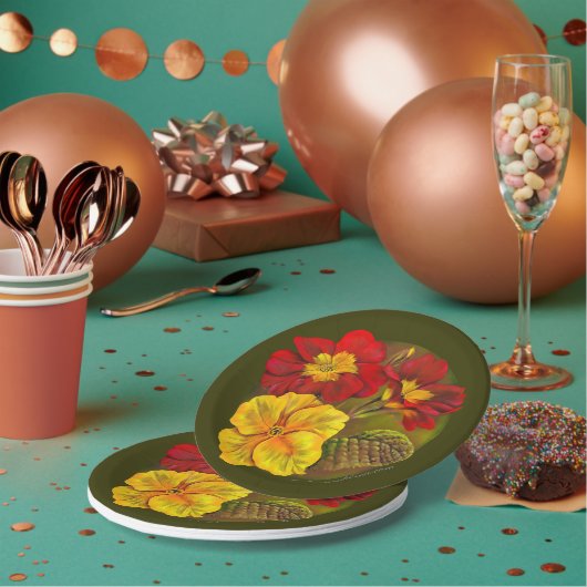 プリムローズイエローレッド素晴らしグリーン春絵画ズ ペーパープレート (複数)