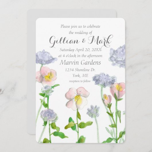 プリムローズカスタムフパーソナライズされたラ結婚ワーズ 招待状 (正面/裏面)