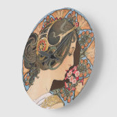 プリムローズバイミュシャ-ヴィンテージフローラアールヌーボー ラージ壁時計 (傾斜)