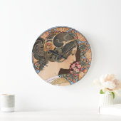 プリムローズバイミュシャ-ヴィンテージフローラアールヌーボー ラージ壁時計 (ホーム)