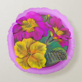 プリムローズピンクイエローグリーン装飾用クッション ラウンドクッション (正面)