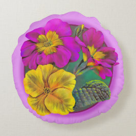 プリムローズピンクイエローグリーン装飾用クッション ラウンドクッション