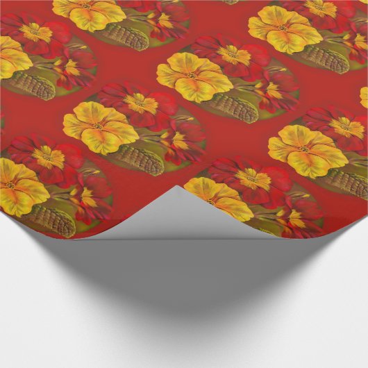 プリムローズ赤素晴らしと黄絵画色美術の包み ラッピングペーパー (角)