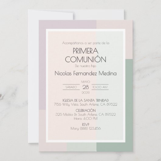 プリメスペインのラCOMUNIONかわいいファーストコミューン 招待状 (正面)