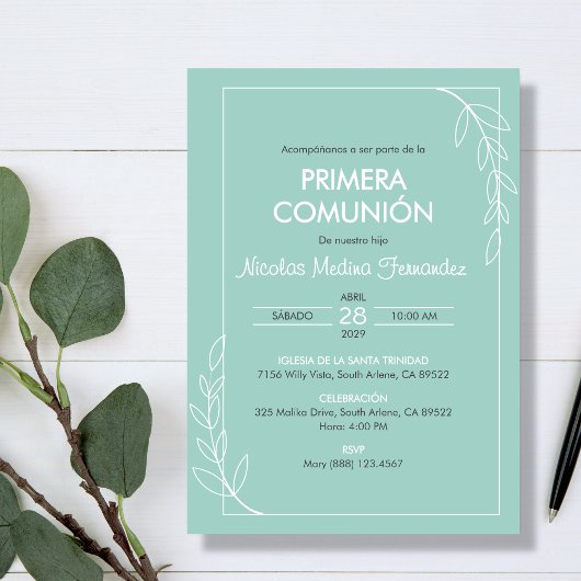プリメスペインのラCOMUNIONミニマル First Communion 招待状