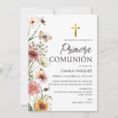 プリメスペインのラCOMUNION女の子かわいい最初の聖餐式 招待状 (正面)