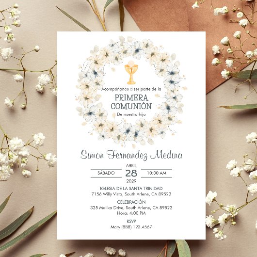 プリメスペインのラCOMUNION CHALICE FIRST COMMUNION 招待状