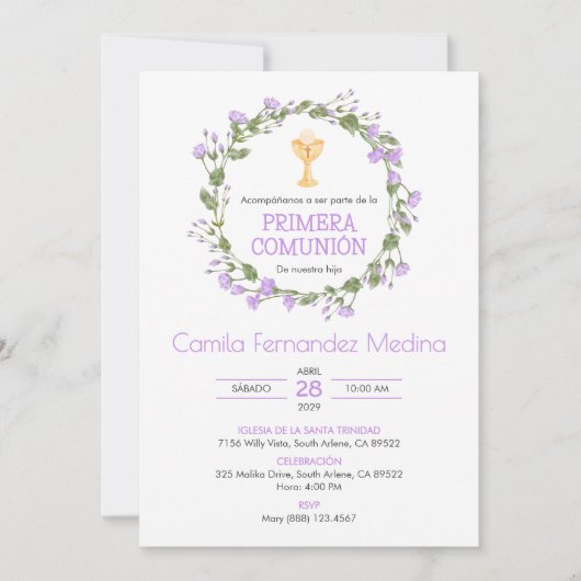プリメスペインのラCOMUNION CHALICE FIRST COMMUNION 招待状 (正面)