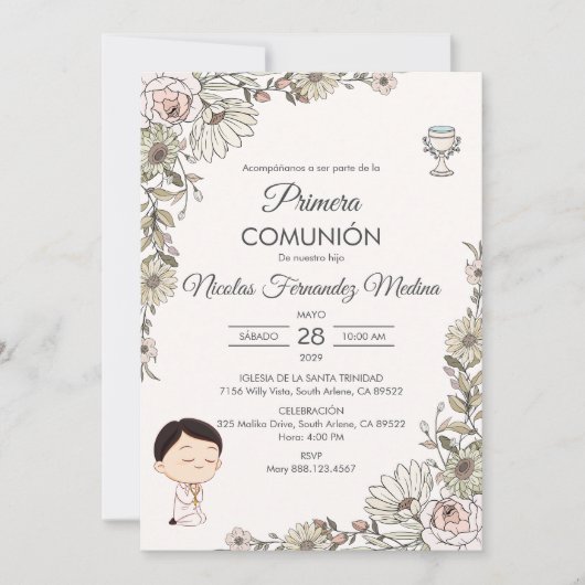 プリメスペインのラCOMUNION CUTE BOY FIRST COMMUNION 招待状 (正面)