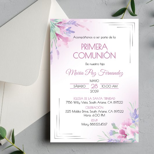 プリメラ合同パープルフラワーファースト・コミュニオン 招待状