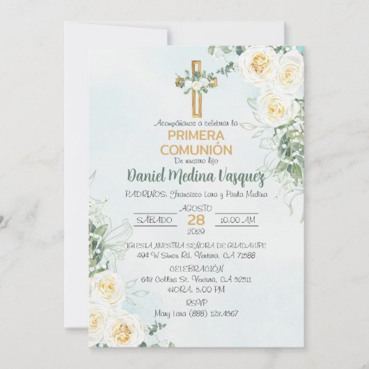 プリメラCOMUNIONが誕生かわいい第1聖餐式 招待状 (正面)