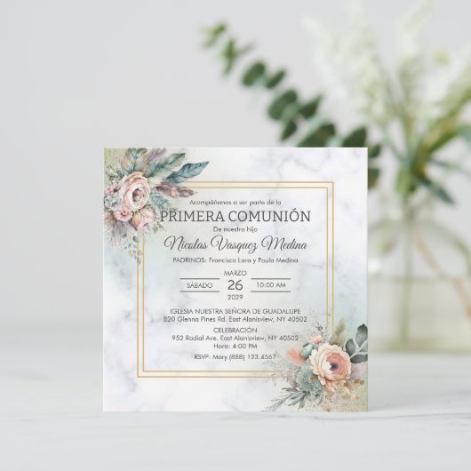 プリメラCOMUNIONボホフラワーズボーイファースト聖餐式 招待状 (スタンド正面)