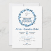 プリメラCOMUNION青い花の最初の聖餐式 招待状 (正面)