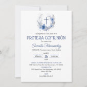 プリメラCOMUNION青い花の最初の聖餐式 招待状 (正面)