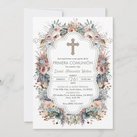 プリメラCOMUNION INVITACION BOHO First Communion 招待状 (正面)