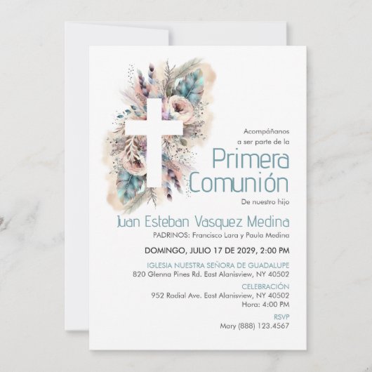 プリメラCOMUNION INVITACION BOHO First Communion 招待状 (正面)